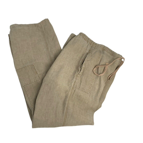 Vintage Hobo Chic Miner Patchwork Linen Drawstring Pants Baggy Wide Leg Magnolia - Picture 1 of 12